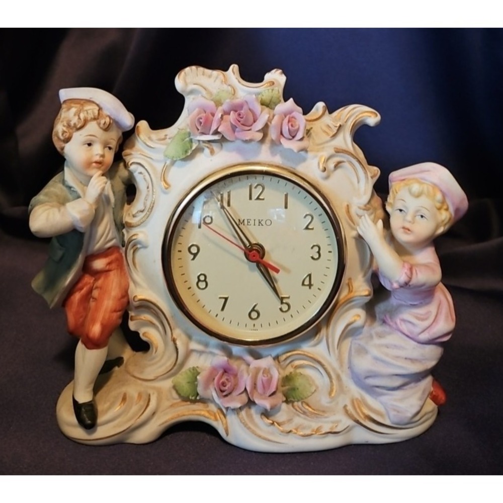 Vintage Meiko Figural Mantle‎ Clock Works Great